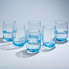 Ocean Blue Curved Ribbed Drinking Glass - Set of 6