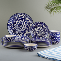 Blue Floral Mandala Design Dinnerware - Set of 18