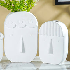 White Abstract Face Planter Set of 3