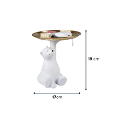 White Bear Figurine with Golden Tray