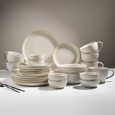 Classic Ivory Ceramic Dinner Set of 26 with Soup Bowls