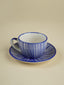 Blue and White Striped Ceramic Cup & Saucer - The Golden Theory