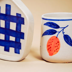 Blue & Orange Print Cup & Saucer
