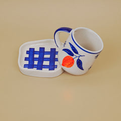 Blue & Orange Print Cup & Saucer