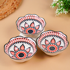 Red & Black Floral Scallop-Edge Ceramic Bowls - Set of 6