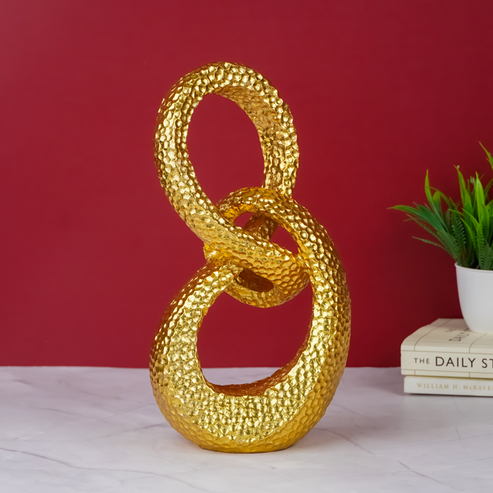 Gold Interlocking Loops Sculpture - Modern Textured Art