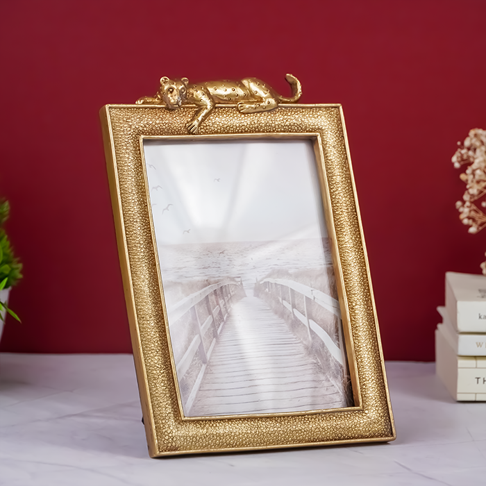 Gold Textured Photo Frame with Leopard Detail – Luxurious Home Decor ...