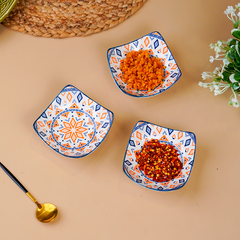 Orange & Blue Geometric Square Ceramic Bowls Set of 3