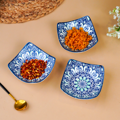 Blue & White Floral Square Ceramic Bowls Set of 3