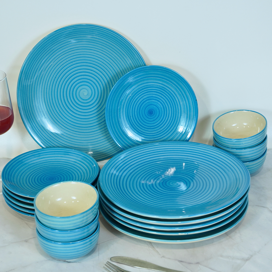 Serene Blue Wave Ceramic Dinner Set (Set of 18)