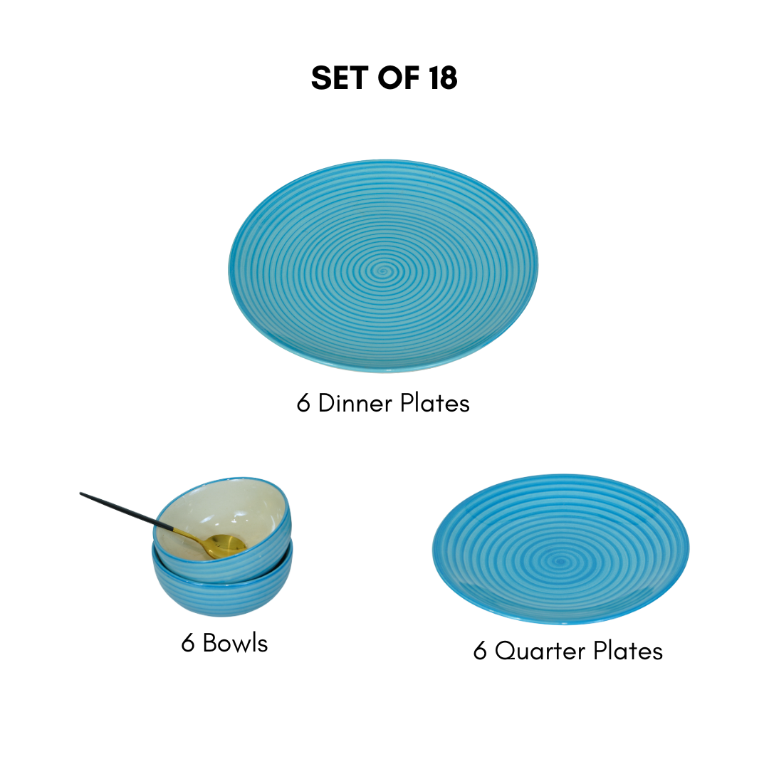 Serene Blue Wave Ceramic Dinner Set (Set of 18)