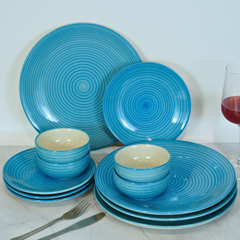 Serene Blue Wave Ceramic Dinner Set (Set of 12)