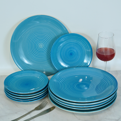 Serene Blue Wave Ceramic Dinner Set (Set of 12)