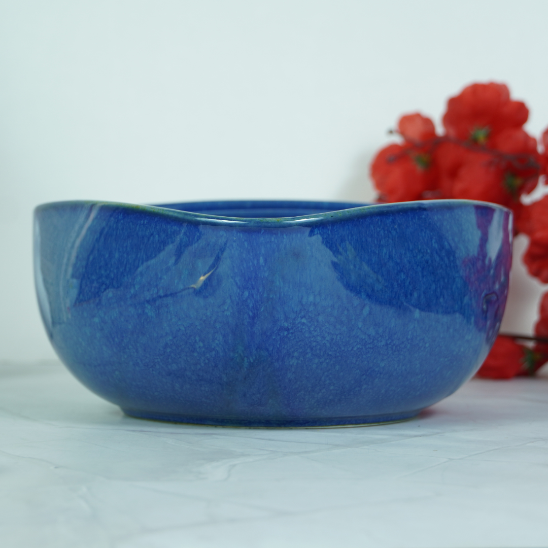 Glossy Blue Ceramic Triangle Serving Bowl | Set of 2