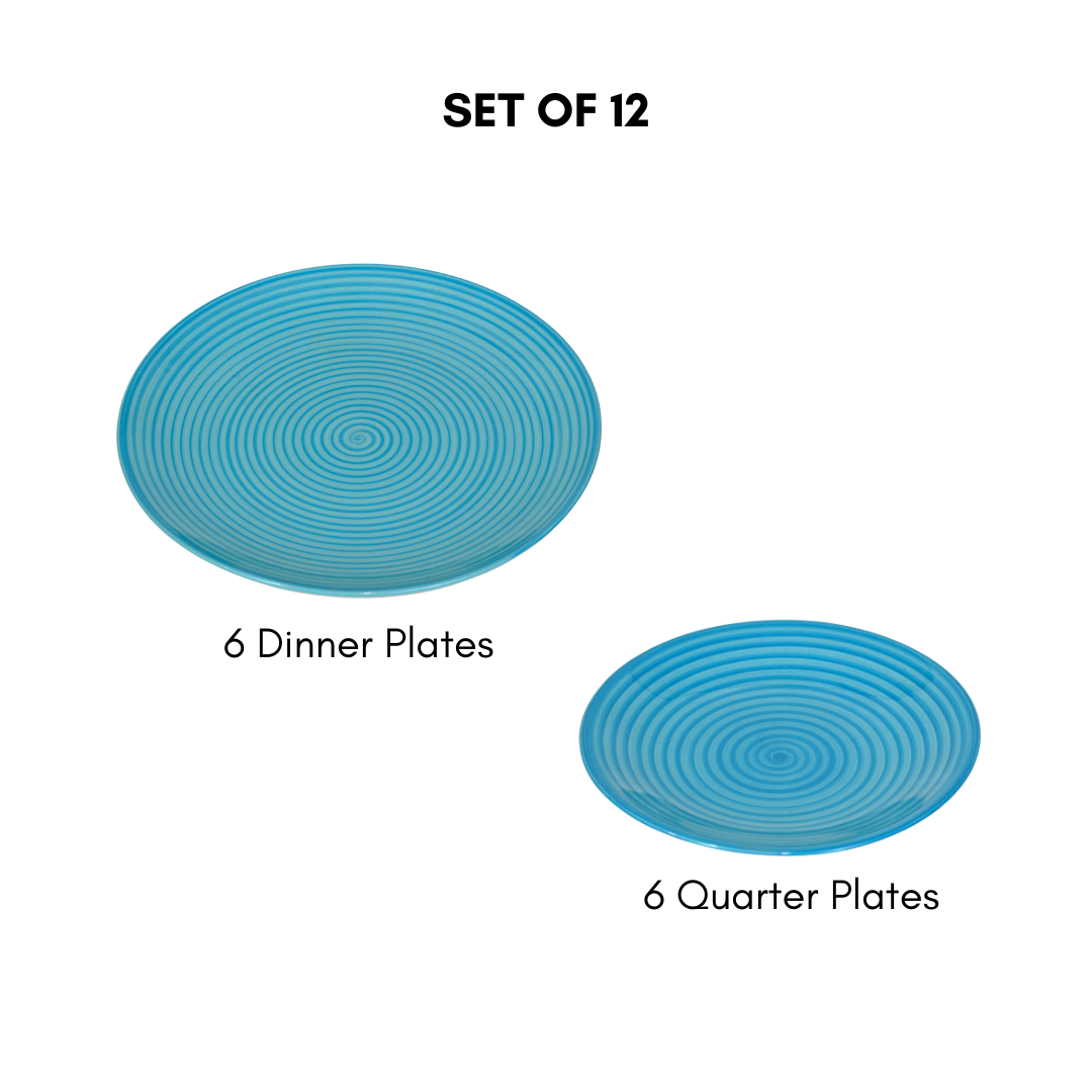 Serene Blue Wave Ceramic Dinner Set (Set of 12)