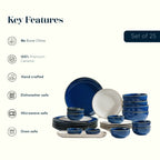 Modern Blue & White Ceramic Dinner Set of 25