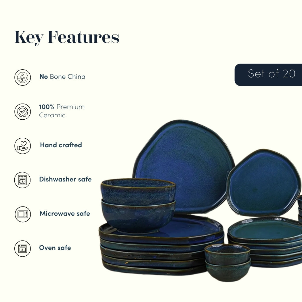 Midnight Blue Ceramic Dinnerware - Set of 20