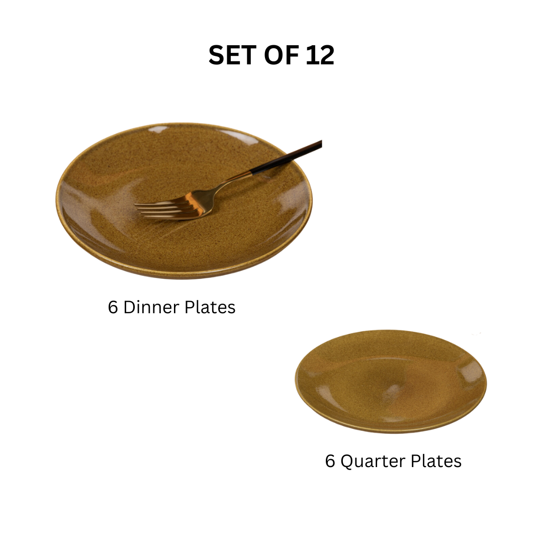 Golden Color Dinner Set - Set of 12