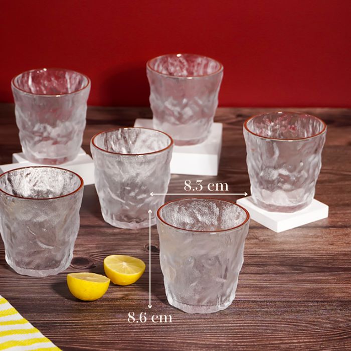 Frosted Clear Glasses with Amber Rim - Set of 6