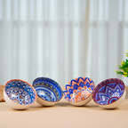 Geometric Floral Pattern Painted Ceramic Bowls Set of 4