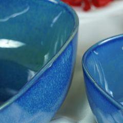 Glossy Blue Ceramic Triangle Serving Bowl | Set of 2