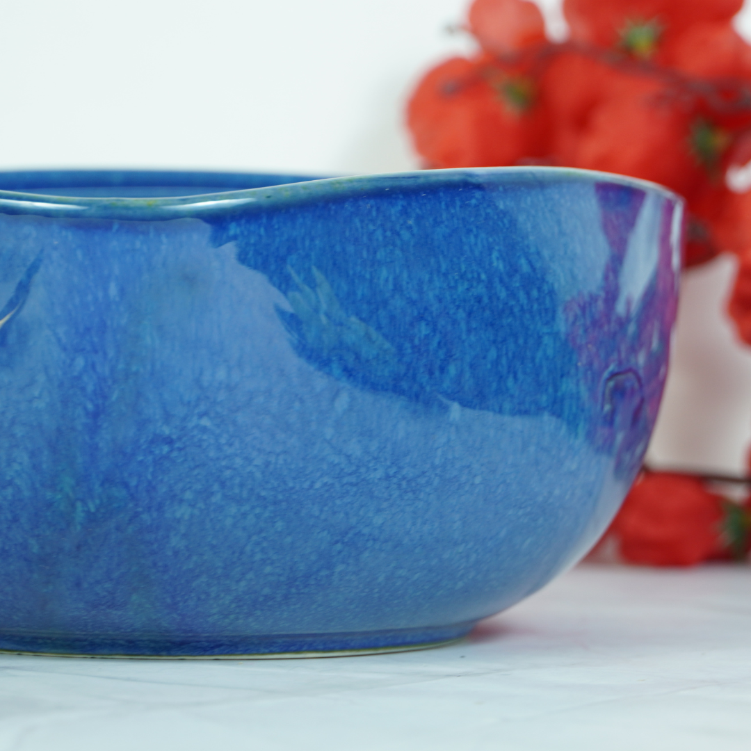 Glossy Blue Ceramic Triangle Serving Bowl | Set of 2