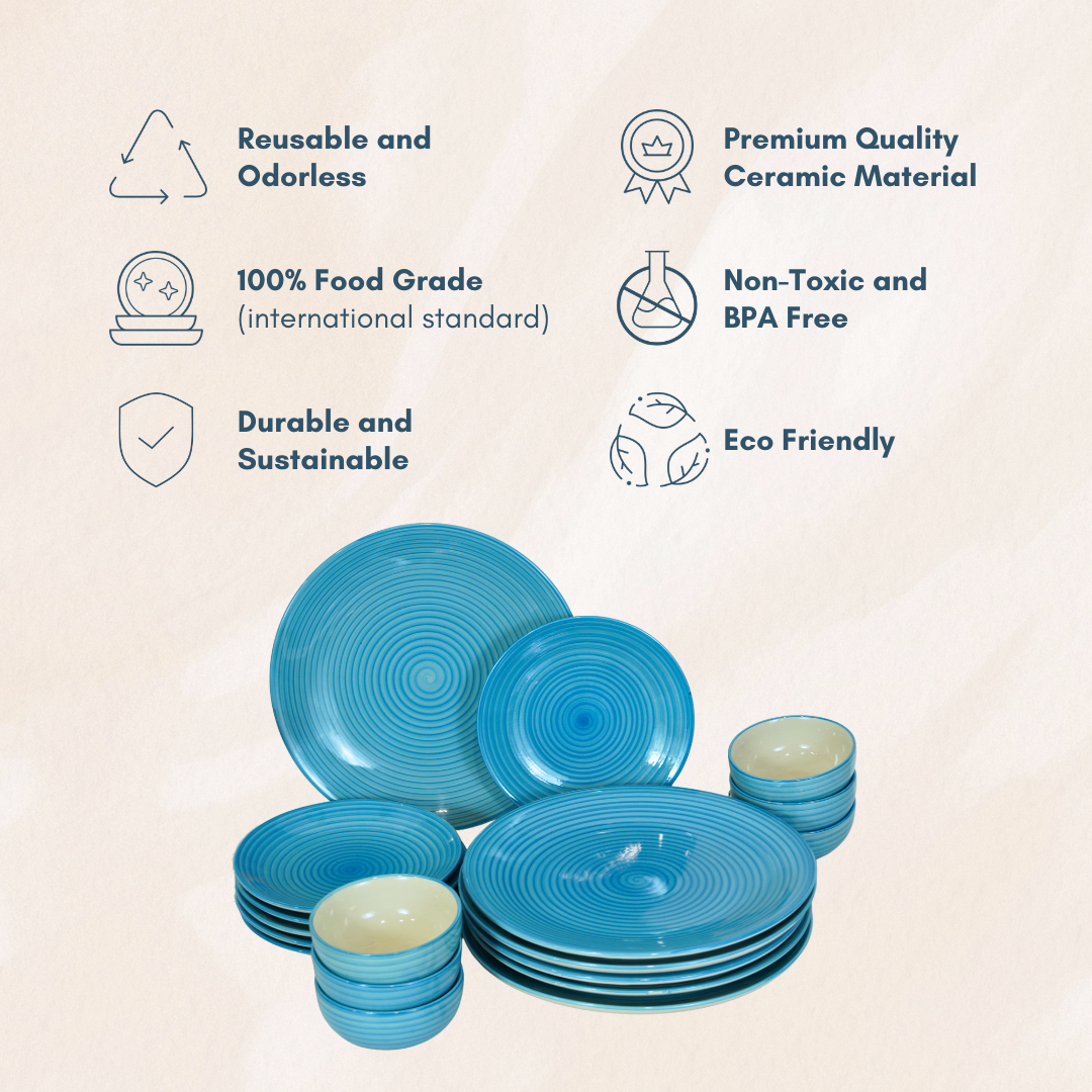 Serene Blue Wave Ceramic Dinner Set (Set of 18)