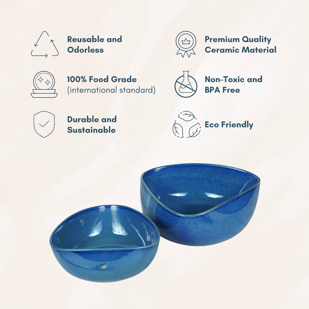 Glossy Blue Ceramic Triangle Serving Bowl | Set of 2