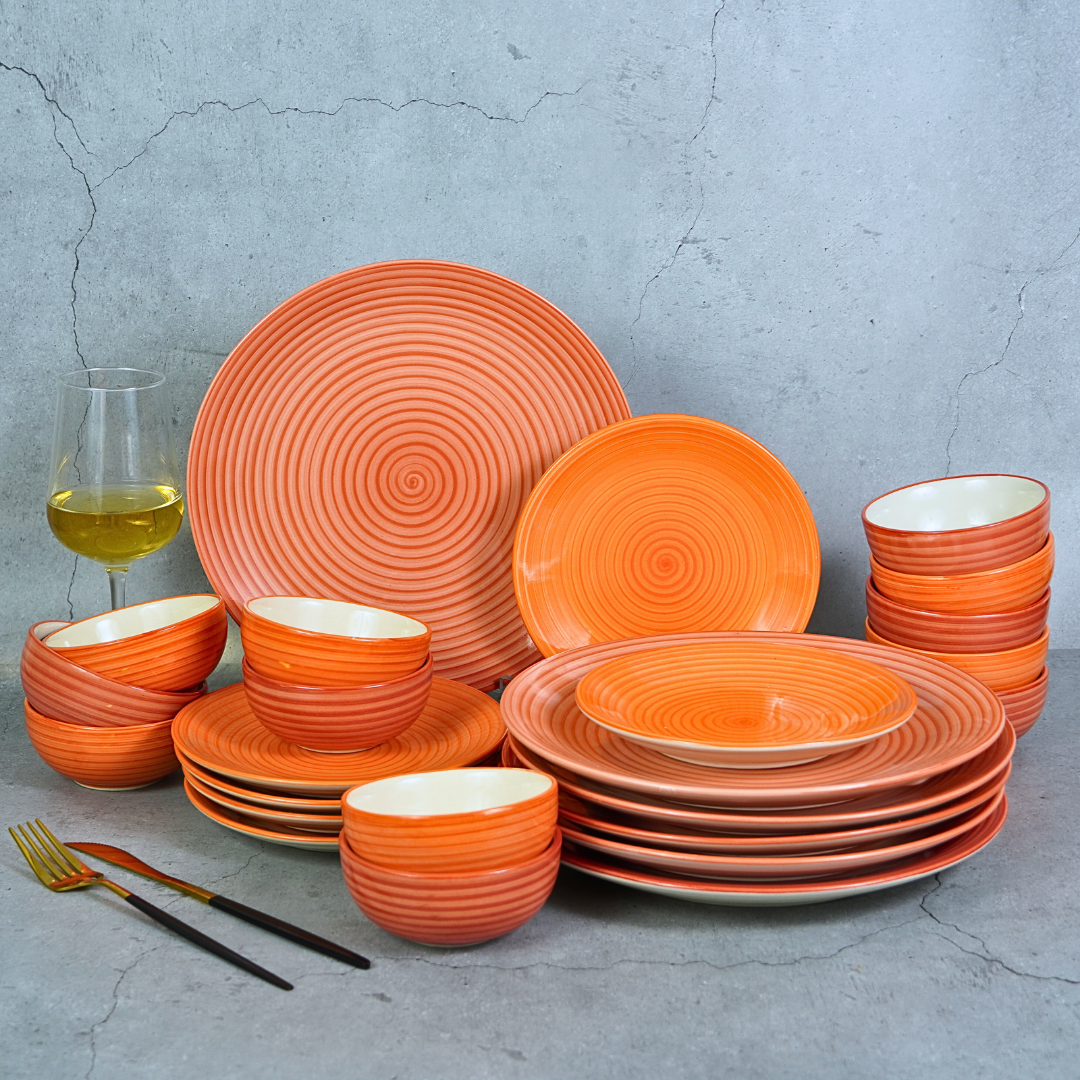 Red Ceramic Spiral Dinner Set (Set of 24)