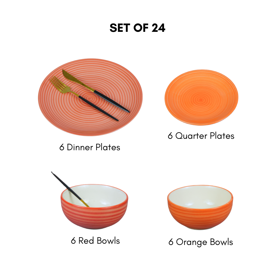 Red Ceramic Spiral Dinner Set (Set of 24)