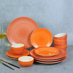 Red Ceramic Spiral Dinner Set (Set of 16)