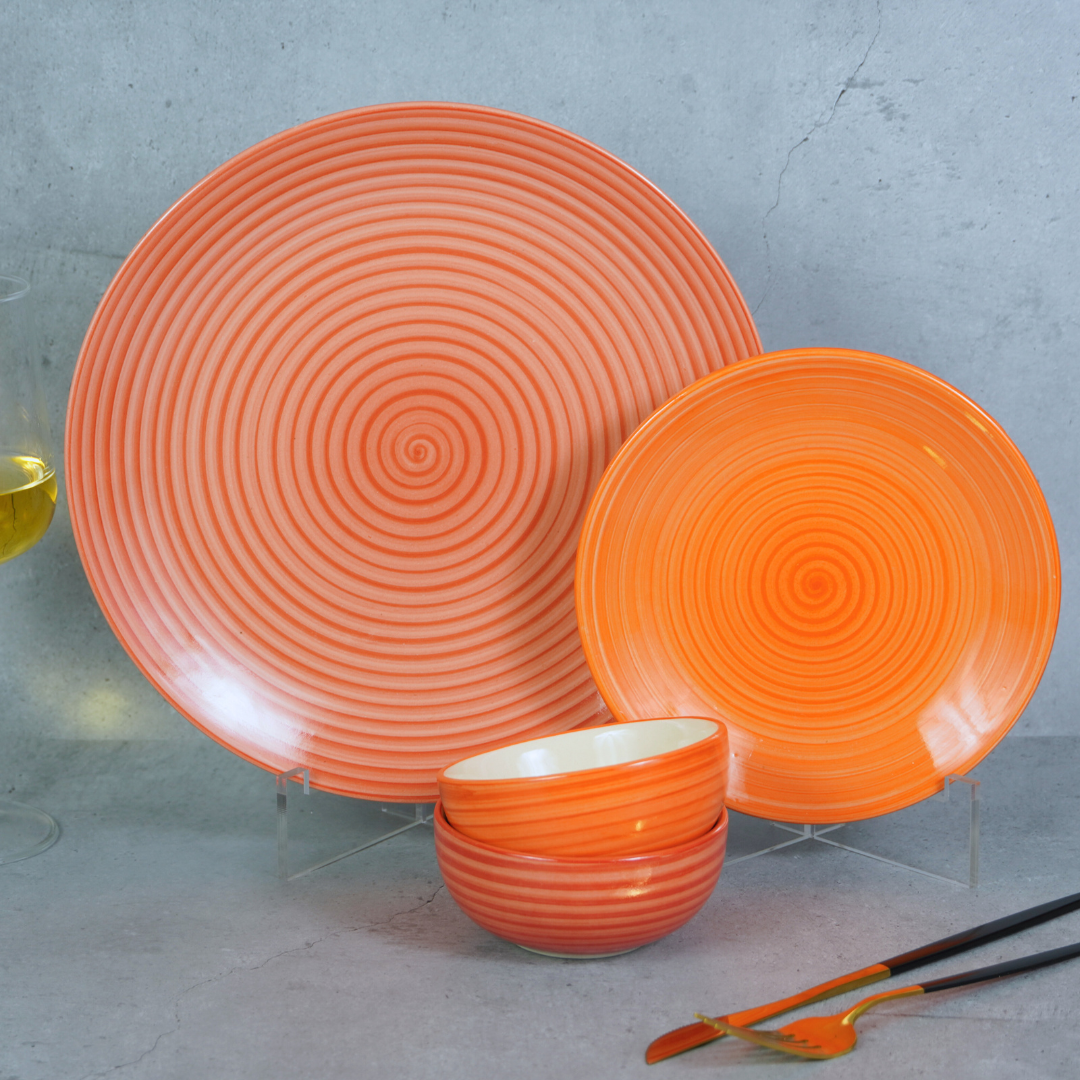 Red Ceramic Spiral Dinner Set (Set of 24)