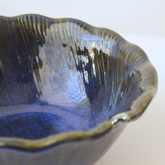 Blue Ceramic Serving Bowl with Green Edge