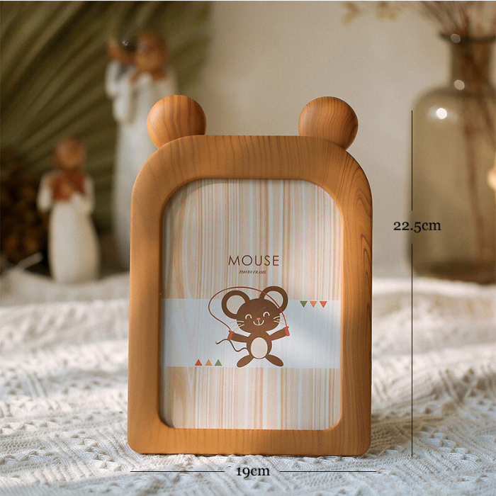 Natural Wood Mouse Photo Frame - Adorable Ear Design