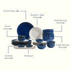 Modern Blue & White Ceramic Dinner Set of 25