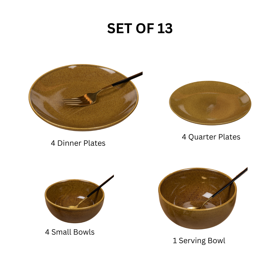 Golden Color Dinner Set - Set of 13