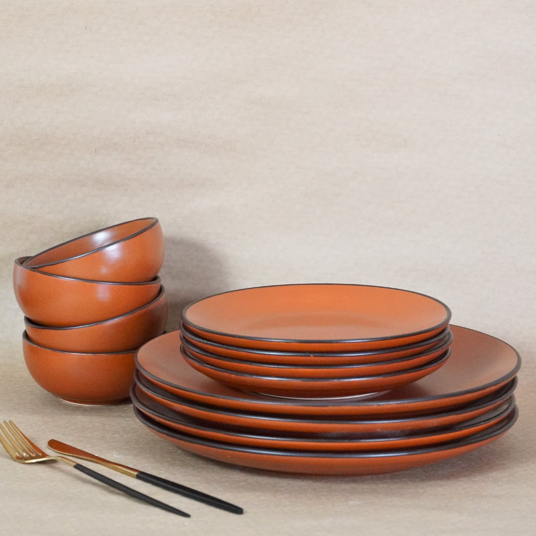 Rust Ceramic Dinner Set (Set of 12)