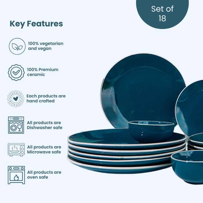 Deep Blue Ceramic Dinnerware - Set of 18