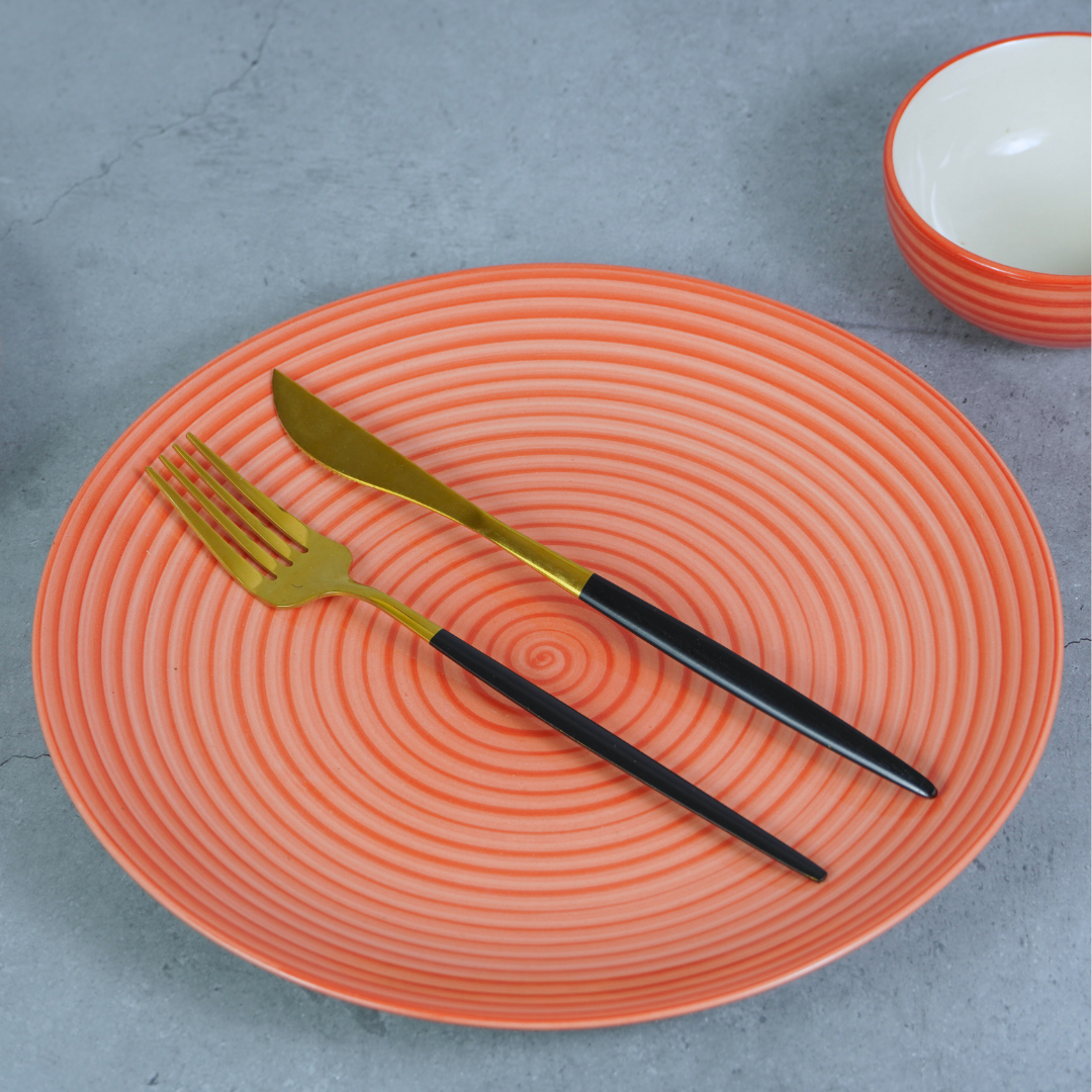 Red Ceramic Spiral Dinner Set (Set of 24)