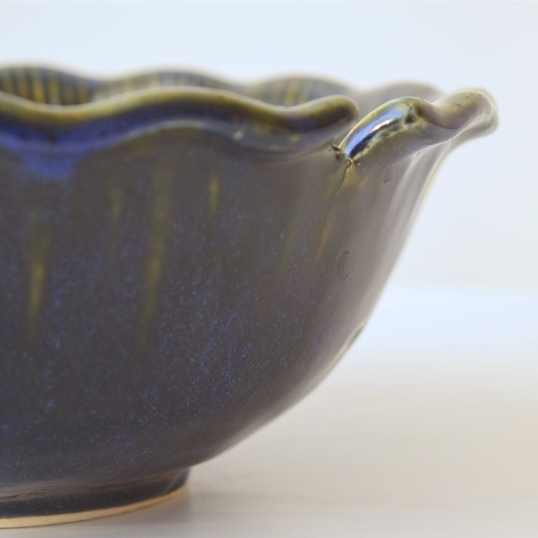 Blue Ceramic Serving Bowl with Green Edge