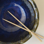 Blue Ceramic Serving Bowl with Green Edge