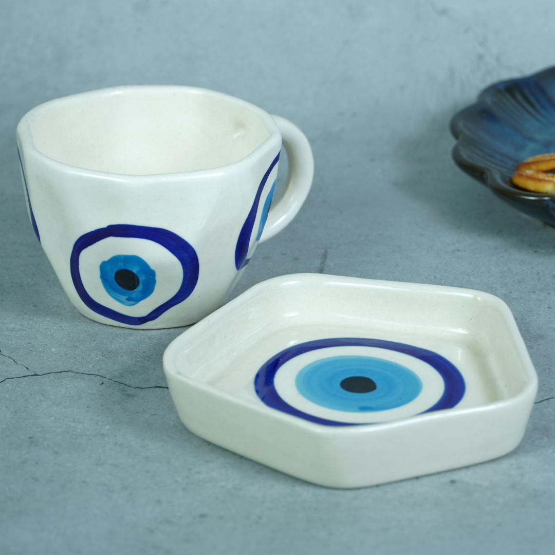 Evil Eye Ceramic Cup and Saucer