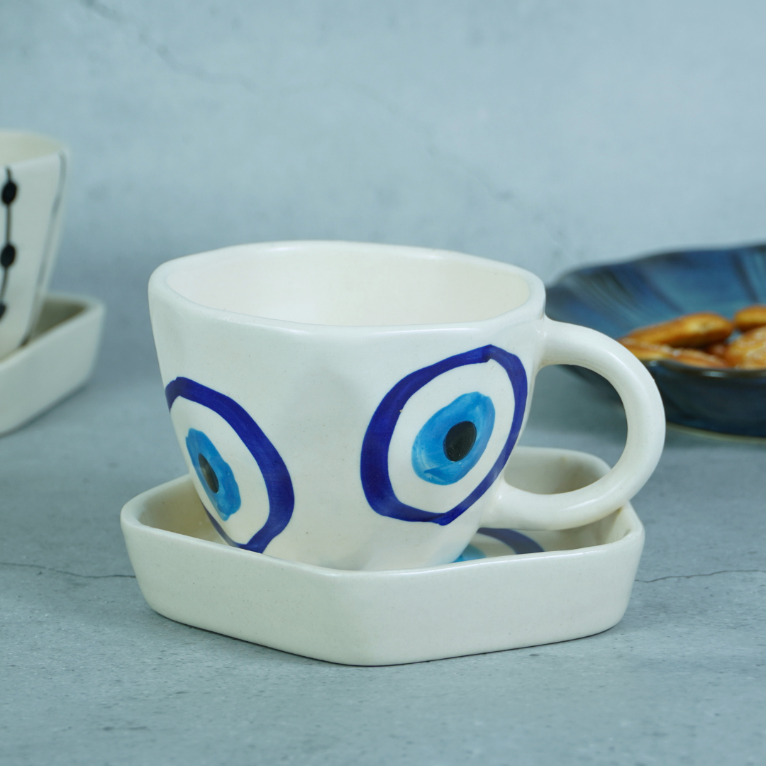 Evil Eye Ceramic Cup and Saucer