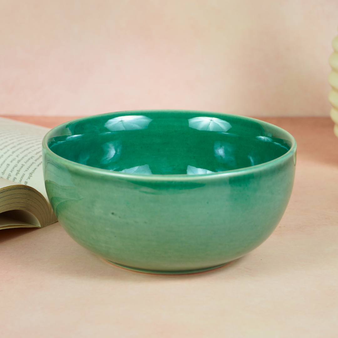 Glossy Finish Green Ceramic Serving Bowl Main image