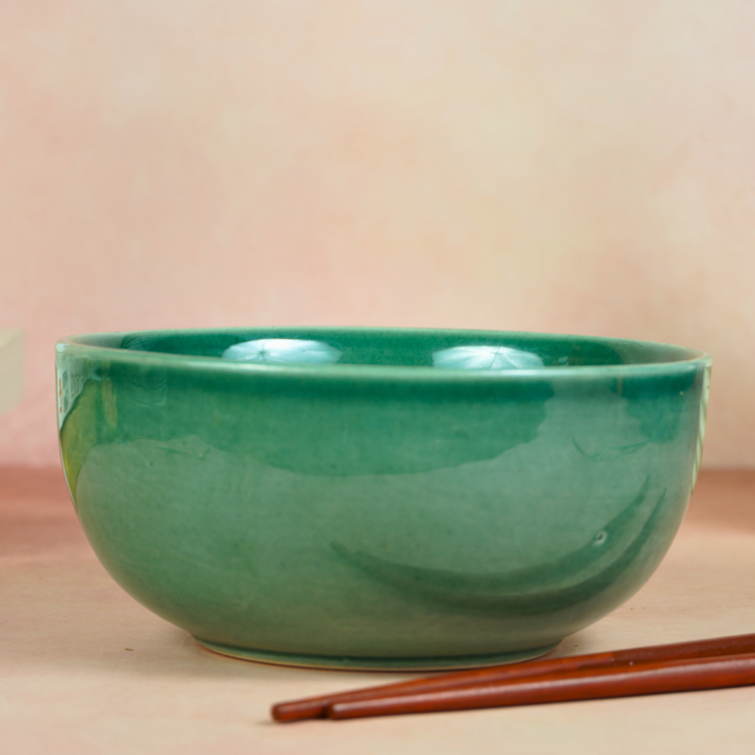 Glossy Finish Green Ceramic Serving Bowl