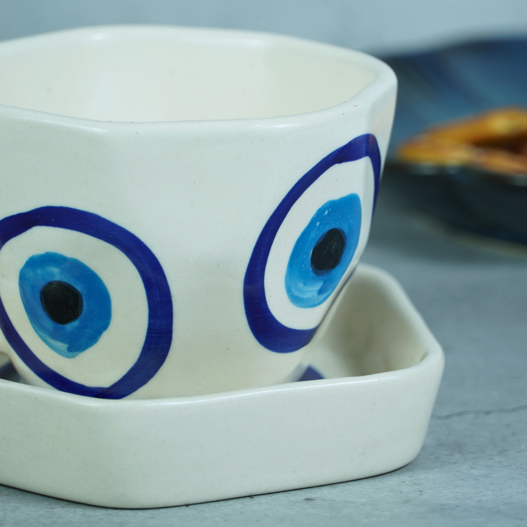 Evil Eye Ceramic Cup and Saucer