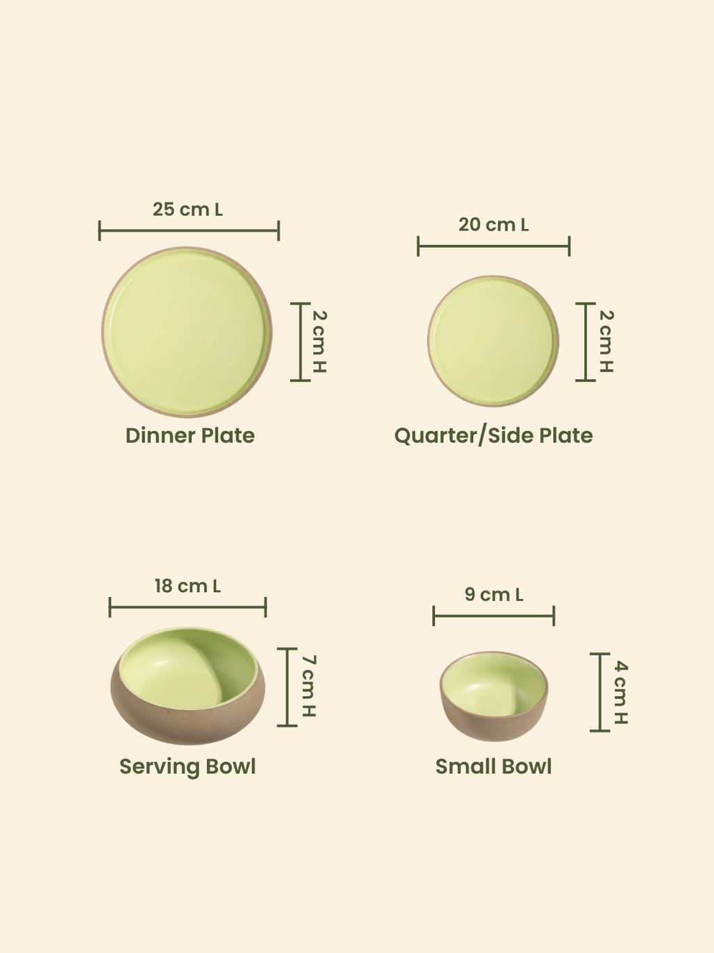 Light Green & Rust Ceramic Dinner Set of 14