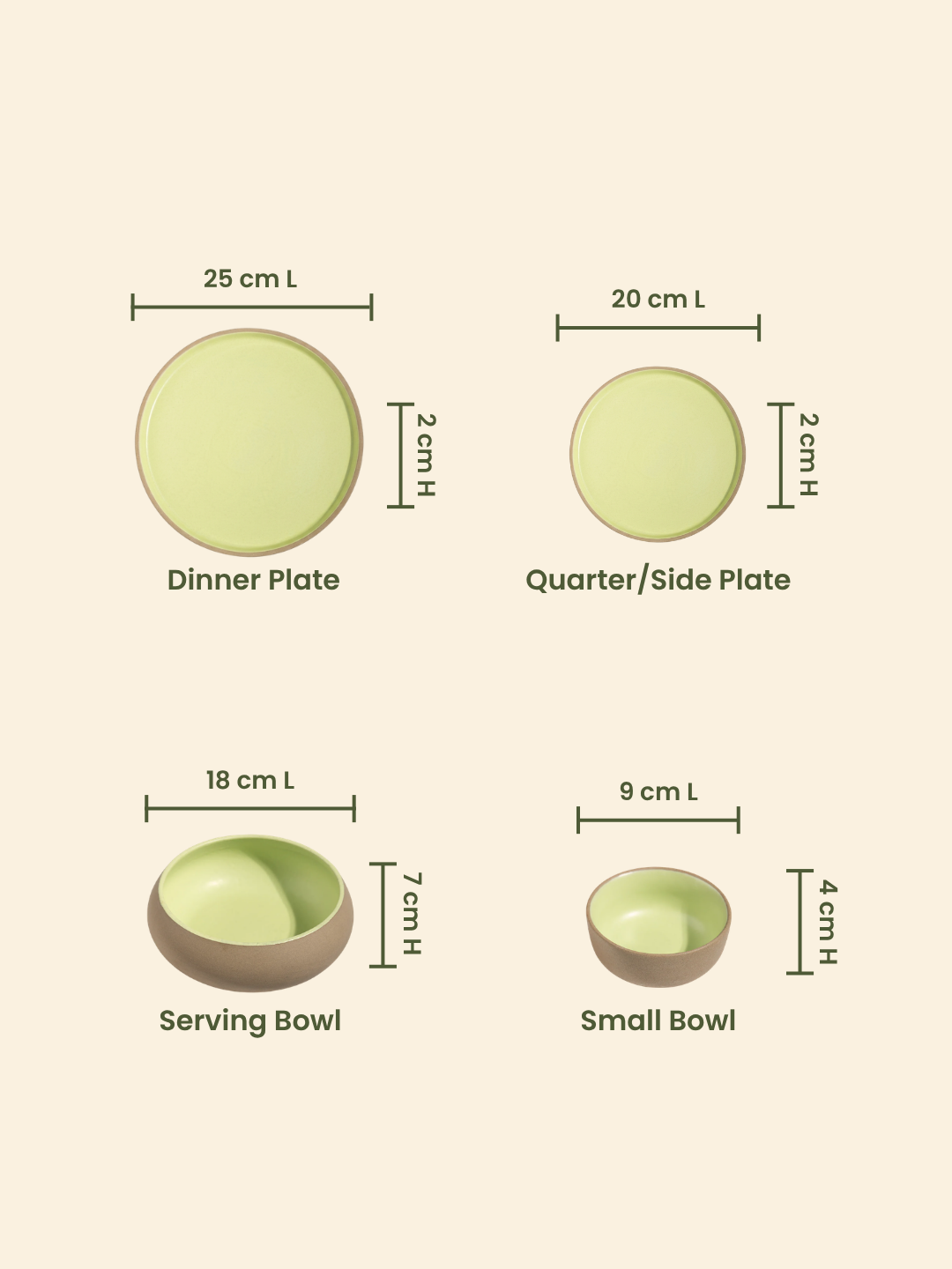 Light Green & Rust Ceramic Dinner Set of 14