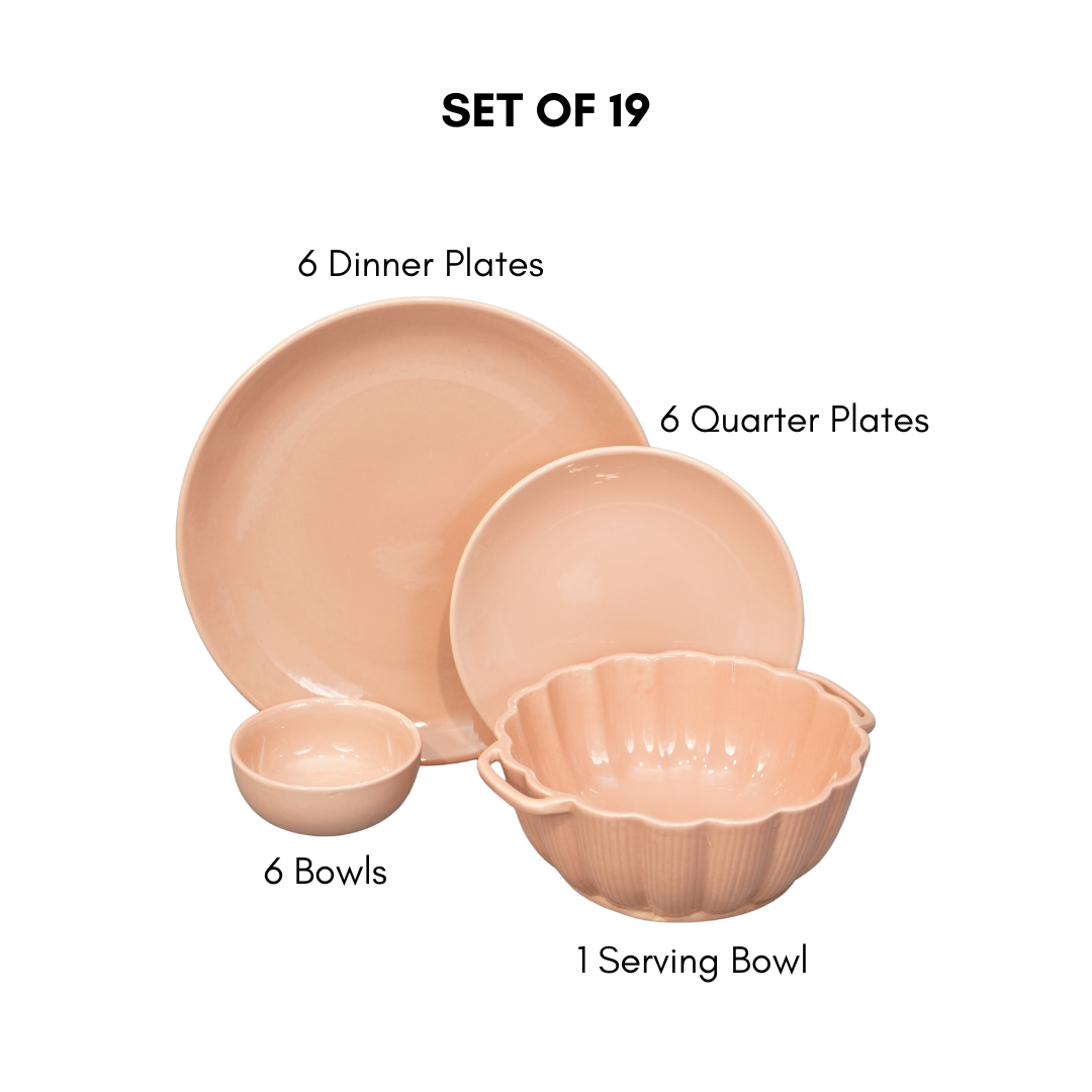 Pink Ceramic Dinner Set (Set of 19)