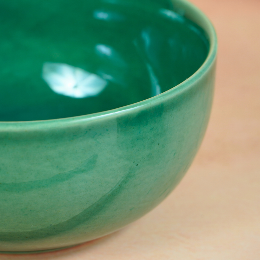 Glossy Finish Green Ceramic Serving Bowl Secondary image